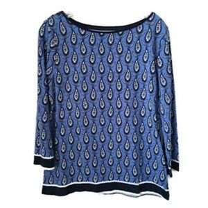 The Talbots Tee Paisley 3/4 Sleeve Crew Neck Top M